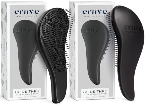 Crave Naturals Glide Thru Detangling Brush, Detangler Brush for Curly, Straight, Wet and Dry Hair Comb for Adults and Kids, Hair Accessories for Women, Black (Pack of 2) by CraveNaturalsDetanglingBrush