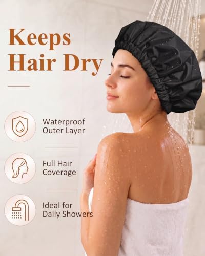 Edoneery Shower Caps for Women Reusable Waterproof, Shower Hair Cap - Image 2