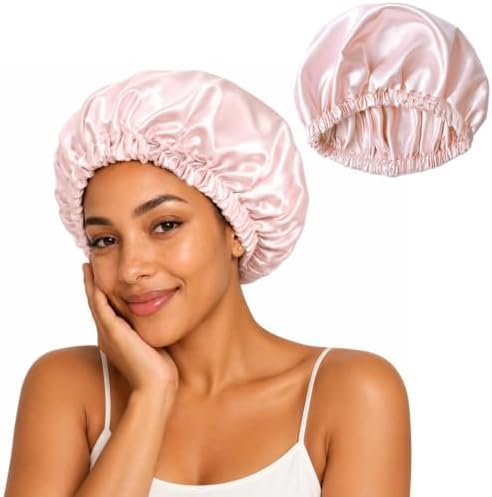Women’s Satin Bonnet for Sleeping, Double Layer Sleep Cap, Pink by Netcken