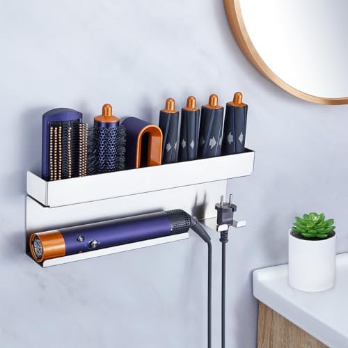 Storage Hair Dryer Holder for Curling Iron Wands Accessories, Hair Straightener Holder, Wall Mount Hair Tool Organizer for Styler Attachments, Curling Iron Holder Organizer for Bathroom, Silver - Image 6