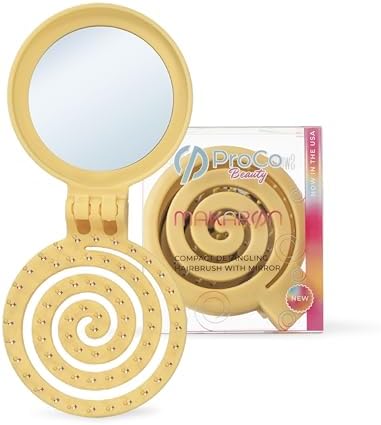Mini Detangler Travel Hair Brush with Mirror, Makaron Hair Brushes for Women, Men and Kids, Unique 3D Flexible Design for All Hair Types, Styling Accessory, Travel Essentials for Women (POPULARYELLOW) by Unknown