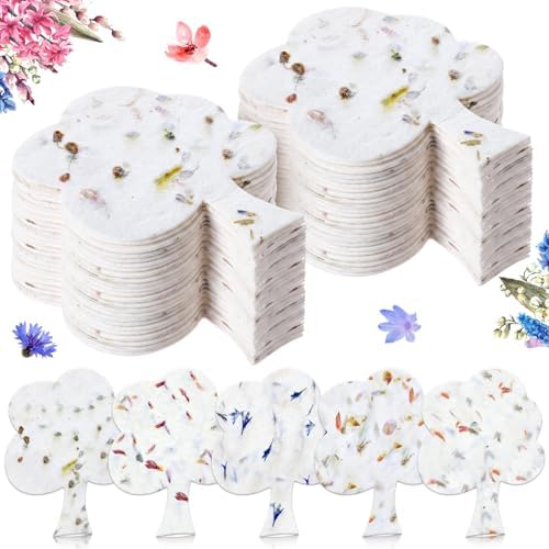 Dunzoom 50 Pcs Plantable Seed Paper Tags Wildflower,Tree Shape by Dunzoom