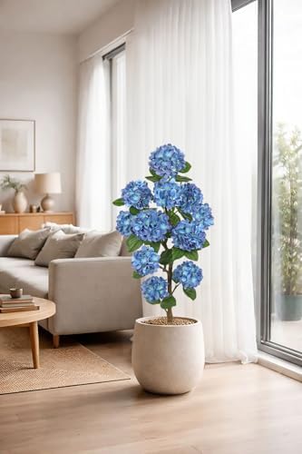 Hollyone 4FT Blue Hydrangea Artificial Flowers Tree Large Real Touch Faux Silk Hydrangea Plants Potted Fake Flower in White Pot for Home Indoor Outdoor Front Porch Garden Entrance Living Room Decor - Image 6