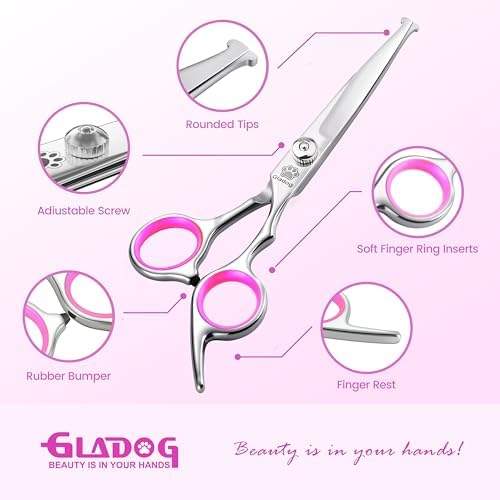 GLADOG Professional 5 in 1 Dog & Cat Grooming Scissors Set with Safety Round Tips, Sharp and Heavy-duty Pet Grooming Shears for Cats (Red) - Image 2