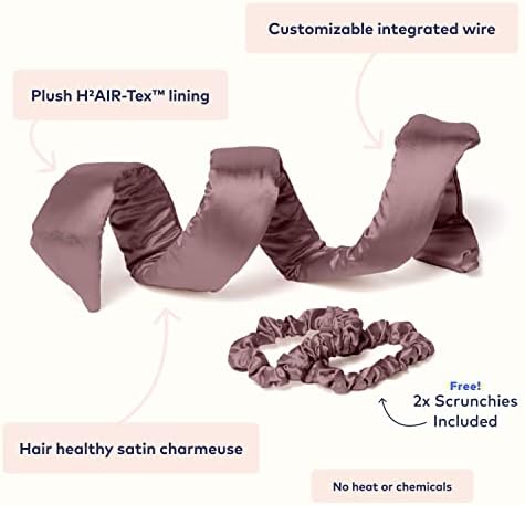 RobeCurls Original Heatless Hair Curler Set with 2 Scrunchies - Patented Satin Curling Headband with Wire Hold for Heatless Curls Overnight - Gentle Hair Curlers to Sleep In for Women & Kids, Mauve - Image 3