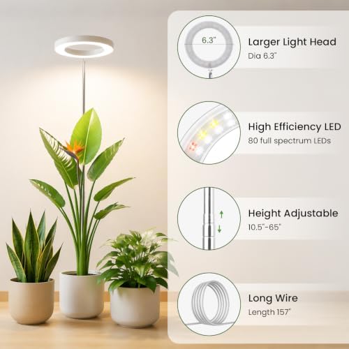 Grow Lights for Indoor Plants, 6.3" Full Spectrum Plant Light with Base - Image 6