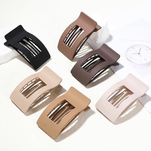 French Flat Hair Clips for Women 6pcs Hair Claw Clips for Thick or Thin Hair Matte Claw Clips for Girls Barrettes Non-Slip Strong Hold Hair Accessories for Women (Brown) - Image 5
