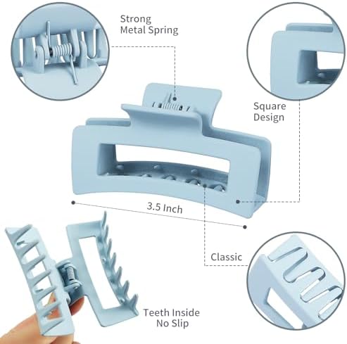 Sisiaipu 12 Pcs Medium Hair Clips, 3.5 Inch Square Claw Clips for Thick and Thin Hair - Blue - Image 3