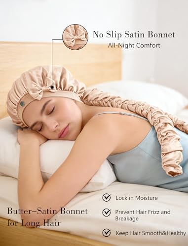 Heatless Curl Satin Bonnet for Sleeping, No Slip Sleep Bonnet with Long Curling Ribbons for Braids & Long Hair - Image 2
