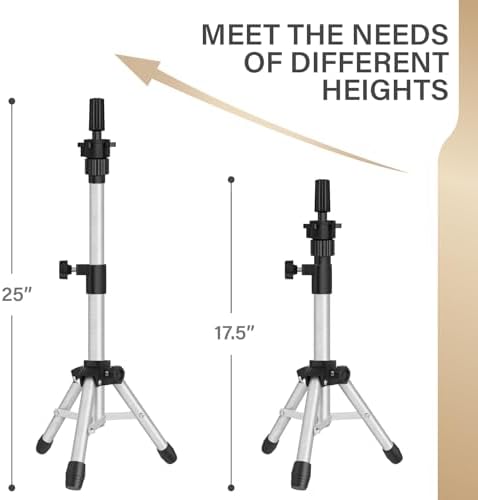 ZQIAN BEAUTY Wig Stand Tripod, 25 Inch Adjustable Mannequin Head Stand, Wig Head Stand for Training Heads And Canvas Block Head (Silvery, Mannequin Head Not Included) - Image 2