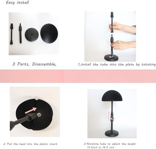 2 Packs 16.5 inch wig holder with half foam head velvet covered adjustable from 13.5 inch to 16.5 inch - Image 4