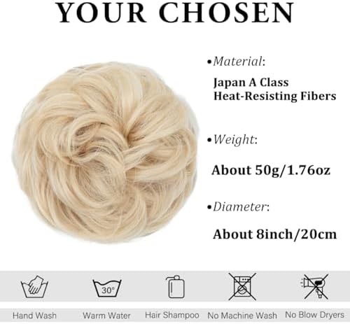CJL HAIR Large Messy Bun Hair Piece Wavy Curly Scrunchies Synthetic Chignon Ponytail Hair Extensions Thick Updo Hairpieces for Women Light Champagne - Image 2