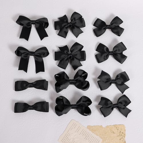 3 Inch Black Grosgrain Hair Bows Alligator Clips for Girls, 6 Pairs Solid Color Hair Ribbon Accessory for Toddler Teen Kids Child School, Halloween Party Gift, Secure Non-Slip Grips - Image 5