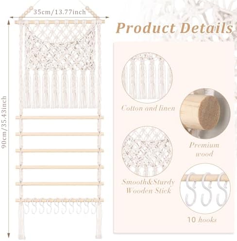 SNOWSTAR Macrame Hair Claw Clip Organizer,Large Capacity Mesh Bag Scrunchies Holder and Hair Ties Organizer for Women Girls,Hair Accessorie Hanging Storage Home Decor Wall,Door - Image 2