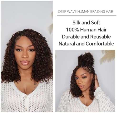 YWIGS Deep Wave Bulk Braiding Human Hair for Boho Braids #4 100G 20inch - Image 5