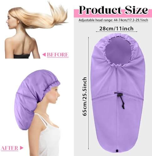 2 Pcs Large Shower Cap for Braids, Extra Long Shower Cap for Women Long Hair & Locs, Waterproof Hair Bonnets for Dreadlocks Drawstring Bath Caps for Women & Men (Pink, Purple) - Image 2