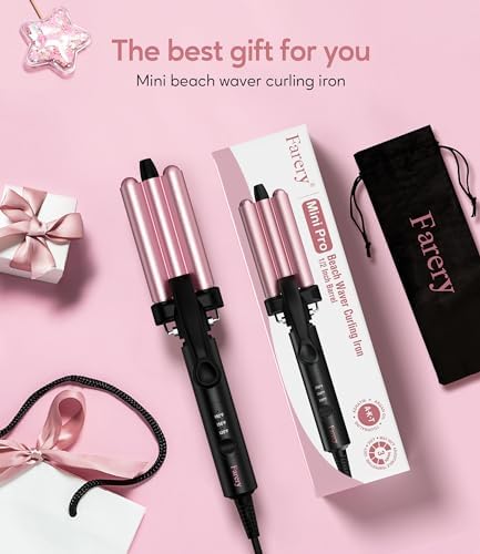 Farery Mini 3 Barrel Hair Waver, 1/2 Inch Curling Iron for Women, Rose Pink - Image 6