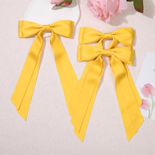 2PCS Yellow Hair Bows, Large Ribbon Bow Hair Clips for Girls Women Cute Ponytail Holder Accessories for Toddlers Kids Teens - Image 2