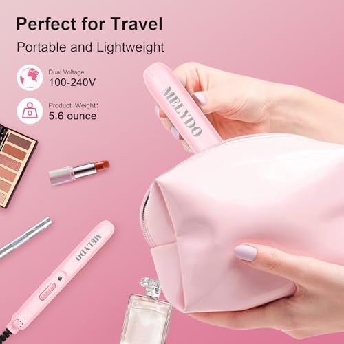 Mini Flat Iron for Travel, 0.7 Inch Small Hair Straightener for Short Hair & Bangs, Fast Heat Up 2-in-1 Straightening & Curling Iron, Dual Voltage Portable Mini Straightener with Pouch (Pink) - Image 3