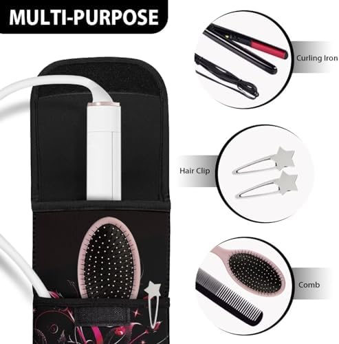 Ohuysud Rose Print Curling Iron Holder Bag Heat Resistant Neoprene Curling Iron Storage Bag Portable Straightener Holder Bag Hair Tools Travel Case Bag Hair Accessories Organizer - Image 7