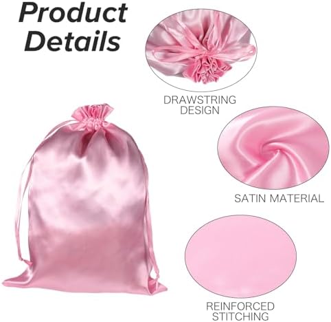 6Pcs Wig Bags with Satin Drawstring, Pink Silk Hair Storage Bags - Image 5