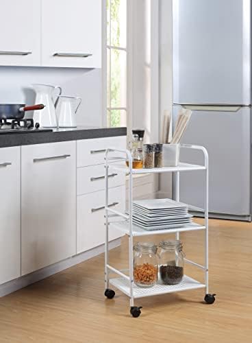 SunnyPoint 3-Tier Rolling Utility Cart – Metal Storage Organizer with Wheels, Mobile Kitchen Cart, Office & Home Organizer, White, 12" D x 16.92" W x 31.1" H - Image 4