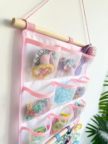 Headband & Hair Bow Organizer for Girls, Wall Hanging Hair Accessories Holder with 20 Hooks & 9 Mesh Pockets, Storage Display for Hair Clips, Scrunchies, Nursery Room Décor(Colorful) - Image 4