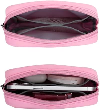 E-Tree Cute Small Makeup Bag, Cosmetic Toiletry Skin Care Make up Little Items Pouch for Purse,Zipper Mini Tech Charger Cable Electronic Organizer Case,Travel Accessories,Pink - Image 5
