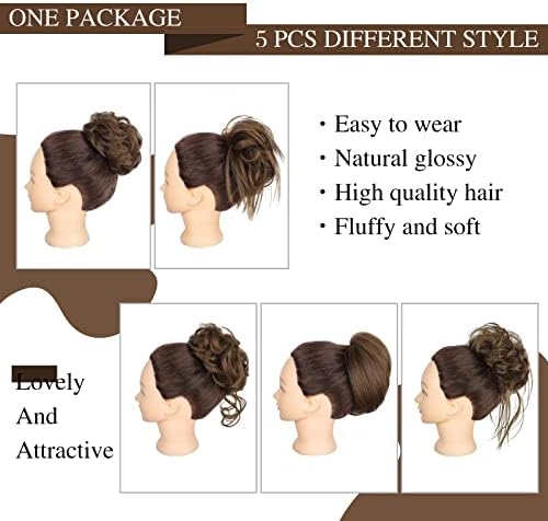 HMD 5 Pieces Messy Hair Bun Hairpiece Tousled Updo for Women - Image 2