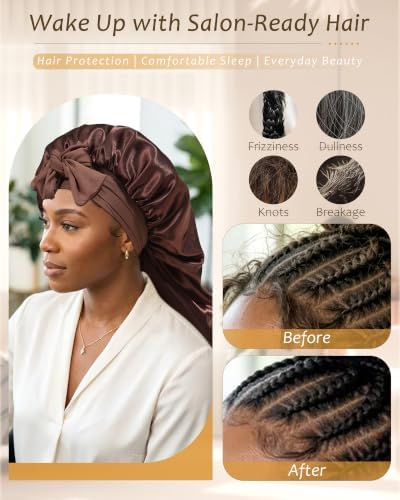 AWAYTR Long Satin Bonnet for Braids - Double Layer Hair Bonnet for Sleeping - Image 4