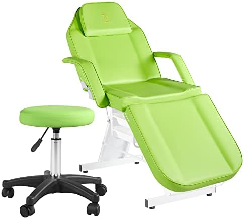 Facial Chair,73″ Tattoo Chair for Client,3-Section Adjustable Massage Table with Stool,Multipurpose Beauty Beds Salon Equipment for Esthetician,Tattooshop,Spa (Green) by LUXMARS