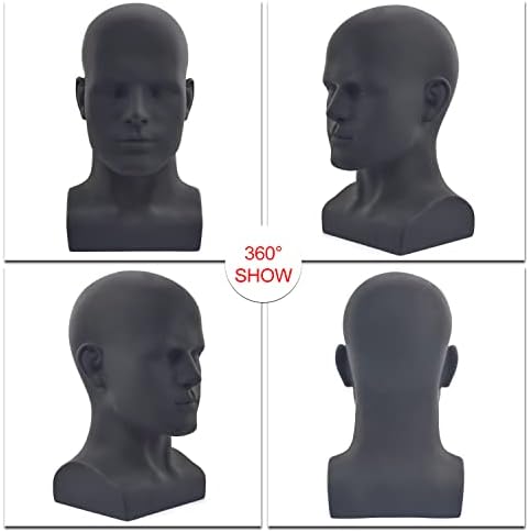 FanLin Male Mannequin Head Professional Manikin Head for Display Wigs Hats Headphone Mask Sunglasses Jewelry and Scravat Display Stand (Matte Black) - Image 3