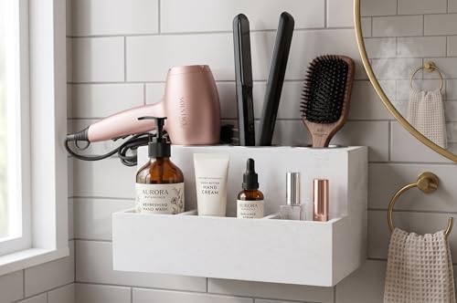 Hair Tools Organizer - Wood White - Blow Dryer, Straightener, Curling Wand, Brushes Holder - Vanity & Bathroom Storage - Wall Mount or Sit on Counter - Image 4