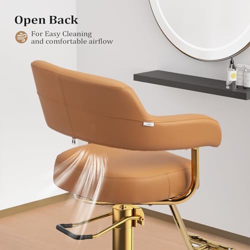OmySalon Barber Chairs for Barbershop Brown and Gold Styling Chair, Salon Chair for Hair Stylist Heavy Duty Hydraulic Pump, 360°Swivel with Footrest, Hairdressing Home Beauty Spa Braiding Equipment - Image 5