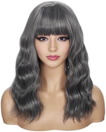 Sebast Pastel Bob Wigs with Bangs for Women Loose Wavy Wig Pastel Wavy Shoulder Length Bob Synthetic Cosplay Wig for Girl Colorful Costume Wigs (Salt Pepper) by Sebast