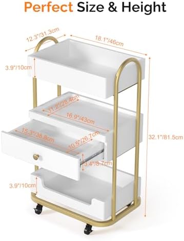 OmySalon Salon Trolley Cart, Hair Styling Station with 3 Trays & 1 Drawer, 2 Lockable Wheels, Esthetician Cart Mobile Storage Cabinet for Beauty Spa Barbershop, White - Image 4