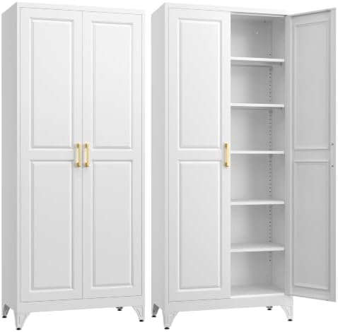 SteeLoong 75”Metal Pantry Storage Cabinet with Doors & 5 Adjustable Shelves by Steeloong
