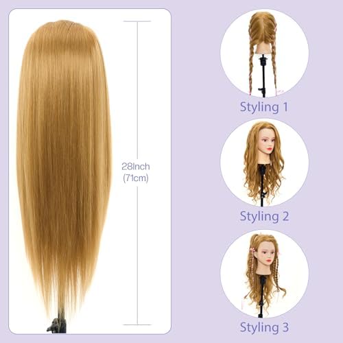 Mannequin Head with 90% Real Human Hair 28" Doll Head for Makeup - Image 6