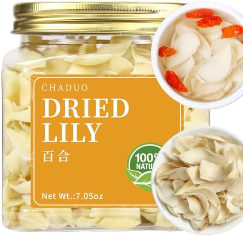 CHADUO Dried Lily Bulbs No Additives & Sulfur Free Natural Herbal Tea 7.05oz/200g Edible Dried Lilies Flowers Bulbs Bai He Dried Lily Bulb for Tea,Cooking,Porridge 百合干 龙牙百合 银耳莲子羹原料 by Chaduoduo