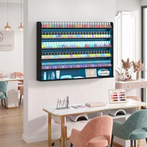 Wood Nail Polish Rack Display, 6 Tiers Nail Polish Wall Organizer, Black - Image 2
