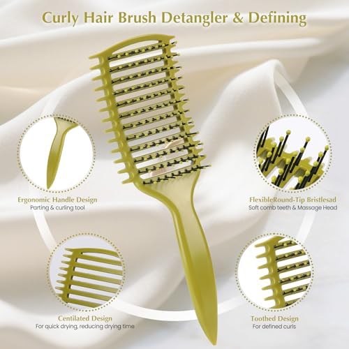 Curl Defining Brush, Vented Curly Hair Brush for Effortlessly Detangling Shaping and Defining Women's Men's Curls on All Wet or Dry Hair Types, Reduces Frizz (Matcha Green) - Image 2