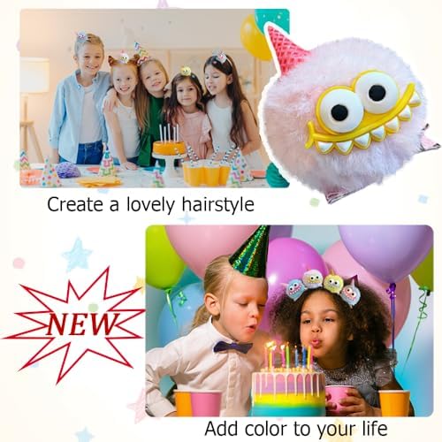 MIUPOO Fluffy Pom Poms Hair Clips,Crazy Hair Day Accessories for Girls,Quirky Little Monster Barrettes,Plush Duckbill Hairpins Hair Barrettes,Party Modeling Hair Accessories,Color Ice Cream Devil. - Image 5
