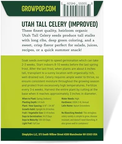 Organic Utah Tall Celery Seeds - USDA Organic, Non-GMO, Open Pollinated, Heirloom, USA Origin (5 Packets - 1.25 Grams - Approx 2500 Seeds) - Image 7