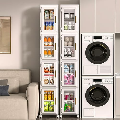 VECELO 4 Tier Tall Plastic Slim Storage Cabinet with Lockable Wheels, Adjustable Shelves, Anti-Tip for Bathroom, Living Room, Laundry Room, Kitchen, Narrow/Small Space, Easy Assembly, Clear - Image 5