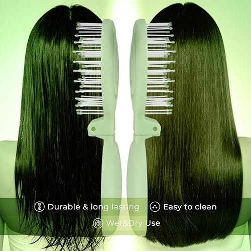 Mini Detangler Travel Hair Brush with Mirror, Makaron Hair Brushes for Women, Men and Kids, Unique 3D Flexible Design for All Hair Types, Styling Accessory, Travel Essentials for Women (GREEN) - Image 5