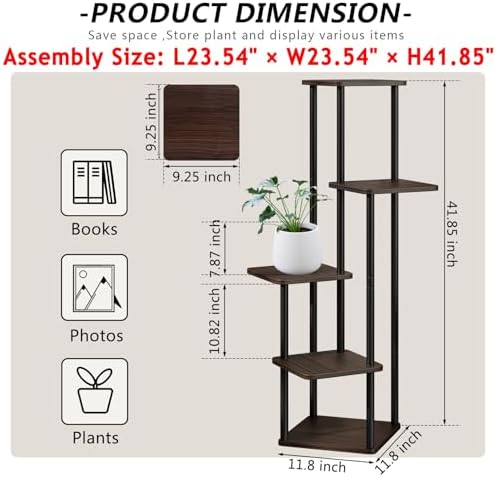 AZERPIAN 5 Tier Tall Plant Stand Indoor Corner Tiered Shelf Metal MDF Board - Image 4