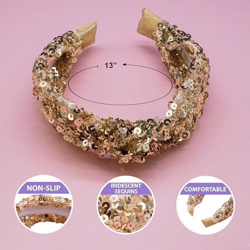 FROG SAC Sequin Knot Headband for Girls - Gold Knotted Head Bands for Kids, Sparkly Little Girl Headbands, Cute Tween Beaded Hair Band Accessories, Easter Basket Fillers Stocking Stuffers - Image 4