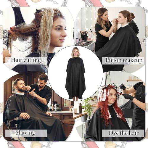 5 Pcs Black Hair Salon Capes, Professional Barber Cape, Waterproof Hair Cutting Cape with Snap Closure, Waterproof Salon Capes for Haircutting, Styling, Dyeing - Image 5