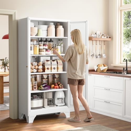 White Metal Pantry Storage Cabinet Tall Storage Cabinet Kitchen Pantry 75" - Image 3