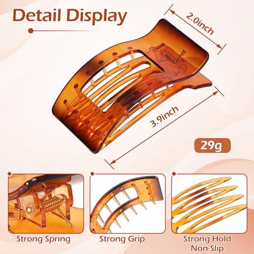 French Flat Hair Clips for Women 6pcs Hair Claw Clips for Thick or Thin Hair Matte Claw Clips for Girls Barrettes Non-Slip Strong Hold Hair Accessories for Women (Transparent) - Image 3